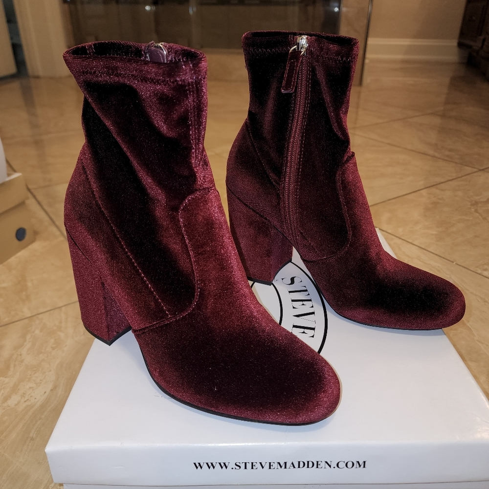 Steve Madden Gaze Burgundy Velvet Booties